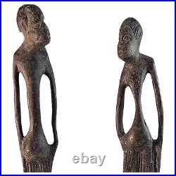 Vintage Brutalist Elongated African Tribal Brass Bronze Statues Modernist (6)