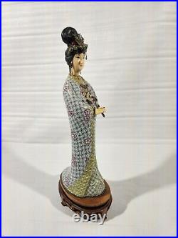 Vintage Chinese Cloisonne Enamel Brass Bronze Statue Figurine Woman