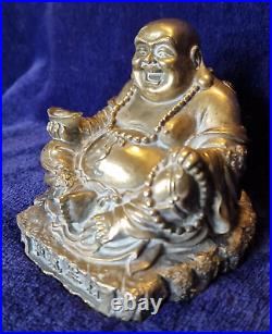 Vintage Chinese Highly Detailed Gilt Brass/Bronze Laughing Buddha, has age