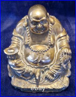 Vintage Chinese Highly Detailed Gilt Brass/Bronze Laughing Buddha, has age