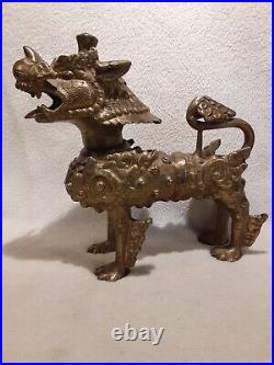 Vintage Heavy Brass Bronze Chinese Foo Dog Statue 4.87 Lbs R