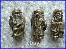 Vintage Hot Cast Chinese Brass/Bronze 3 Wise Men, Fu, Lu&Shou miniature statue, set