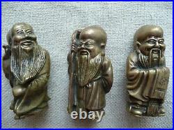 Vintage Hot Cast Chinese Brass/Bronze 3 Wise Men, Fu, Lu&Shou miniature statue, set