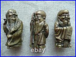 Vintage Hot Cast Chinese Brass/Bronze 3 Wise Men, Fu, Lu&Shou miniature statue, set