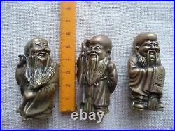 Vintage Hot Cast Chinese Brass/Bronze 3 Wise Men, Fu, Lu&Shou miniature statue, set