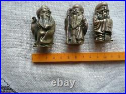 Vintage Hot Cast Chinese Brass/Bronze 3 Wise Men, Fu, Lu&Shou miniature statue, set