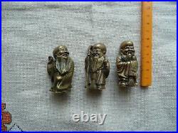 Vintage Hot Cast Chinese Brass/Bronze 3 Wise Men, Fu, Lu&Shou miniature statue, set