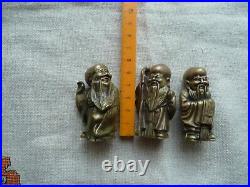 Vintage Hot Cast Chinese Brass/Bronze 3 Wise Men, Fu, Lu&Shou miniature statue, set