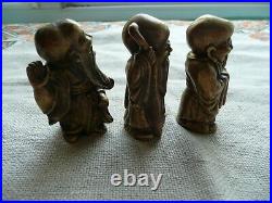 Vintage Hot Cast Chinese Brass/Bronze 3 Wise Men, Fu, Lu&Shou miniature statue, set