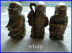 Vintage Hot Cast Chinese Brass/Bronze 3 Wise Men, Fu, Lu&Shou miniature statue, set