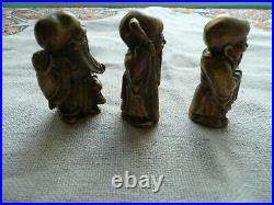 Vintage Hot Cast Chinese Brass/Bronze 3 Wise Men, Fu, Lu&Shou miniature statue, set