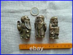 Vintage Hot Cast Chinese Brass/Bronze 3 Wise Men, Fu, Lu&Shou miniature statue, set