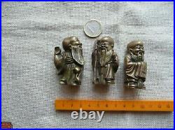 Vintage Hot Cast Chinese Brass/Bronze 3 Wise Men, Fu, Lu&Shou miniature statue, set