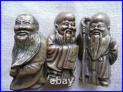 Vintage Hot Cast Chinese Brass/Bronze 3 Wise Men, Fu, Lu&Shou miniature statue, set