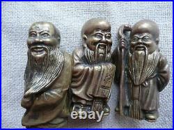 Vintage Hot Cast Chinese Brass/Bronze 3 Wise Men, Fu, Lu&Shou miniature statue, set