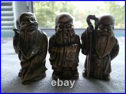 Vintage Hot Cast Chinese Brass/Bronze 3 Wise Men, Fu, Lu&Shou miniature statue, set