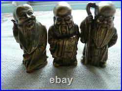 Vintage Hot Cast Chinese Brass/Bronze 3 Wise Men, Fu, Lu&Shou miniature statue, set