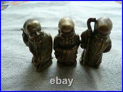 Vintage Hot Cast Chinese Brass/Bronze 3 Wise Men, Fu, Lu&Shou miniature statue, set