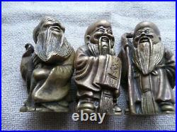 Vintage Hot Cast Chinese Brass/Bronze 3 Wise Men, Fu, Lu&Shou miniature statue, set