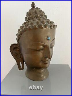 Vintage Large Bronze Brass Buddha Head Bust Statue Patina Religious Antique