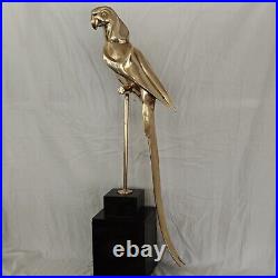 Vintage Life-Size Bronze Brass Macaw Parrot on Perch 39 Tall Sculpture