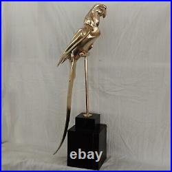 Vintage Life-Size Bronze Brass Macaw Parrot on Perch 39 Tall Sculpture