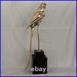 Vintage Life-Size Bronze Brass Macaw Parrot on Perch 39 Tall Sculpture