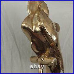 Vintage Life-Size Bronze Brass Macaw Parrot on Perch 39 Tall Sculpture