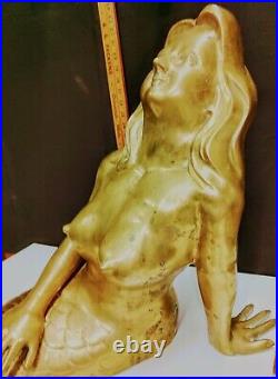Vintage Mid Mod Brass Mermaid Nude Female Sculpture Bronze Statue Bust MCM XLrg