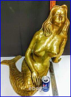 Vintage Mid Mod Brass Mermaid Nude Female Sculpture Bronze Statue Bust MCM XLrg