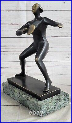 Vintage Nude Woman Playing Tennis Brass Statue Sculpture Mid Century Modern