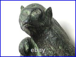 Vintage Solid Brass or Bronze Sitting Monkey Statue Figurine