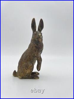 Vintage Solid Bronze Hare 3 Miniature Statue Foundry Signed MSCH Brass Rabbit