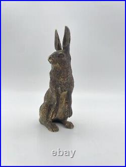 Vintage Solid Bronze Hare 3 Miniature Statue Foundry Signed MSCH Brass Rabbit