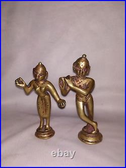 Vintage Traditional Indian Ritual Bronze Statue God Krishna & Radha Collectible