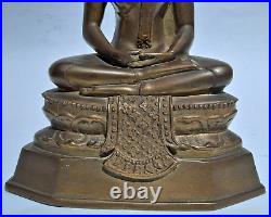 Vintage antique brass bronze finish seated Laos Thai Buddha Statue lotus pose