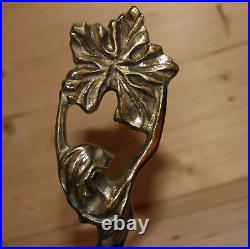 Vintage modernist hand made brass figurine woman cary flower