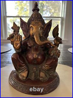 Vtg. Brass/Bronze 4 Arms Ganesha Elephant Hindu God Ganpati Idol Statue