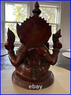 Vtg. Brass/Bronze 4 Arms Ganesha Elephant Hindu God Ganpati Idol Statue