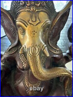 Vtg. Brass/Bronze 4 Arms Ganesha Elephant Hindu God Ganpati Idol Statue