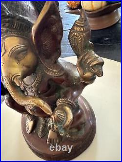 Vtg. Brass/Bronze 4 Arms Ganesha Elephant Hindu God Ganpati Idol Statue