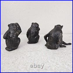 Vtg Bronze Brass Monkey Statues Sculpture See Hear Speak No Evil Heavy Figurines