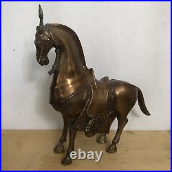 Vtg Horse Statue Heavy Bronze Brass Sculpture Metal Trojan Armored Horse
